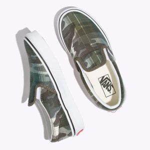 Vans Erkek Çocuk Spor Ayakkabı Plaid Camo Classic Slip-On Mor/Beyaz | 44822-275